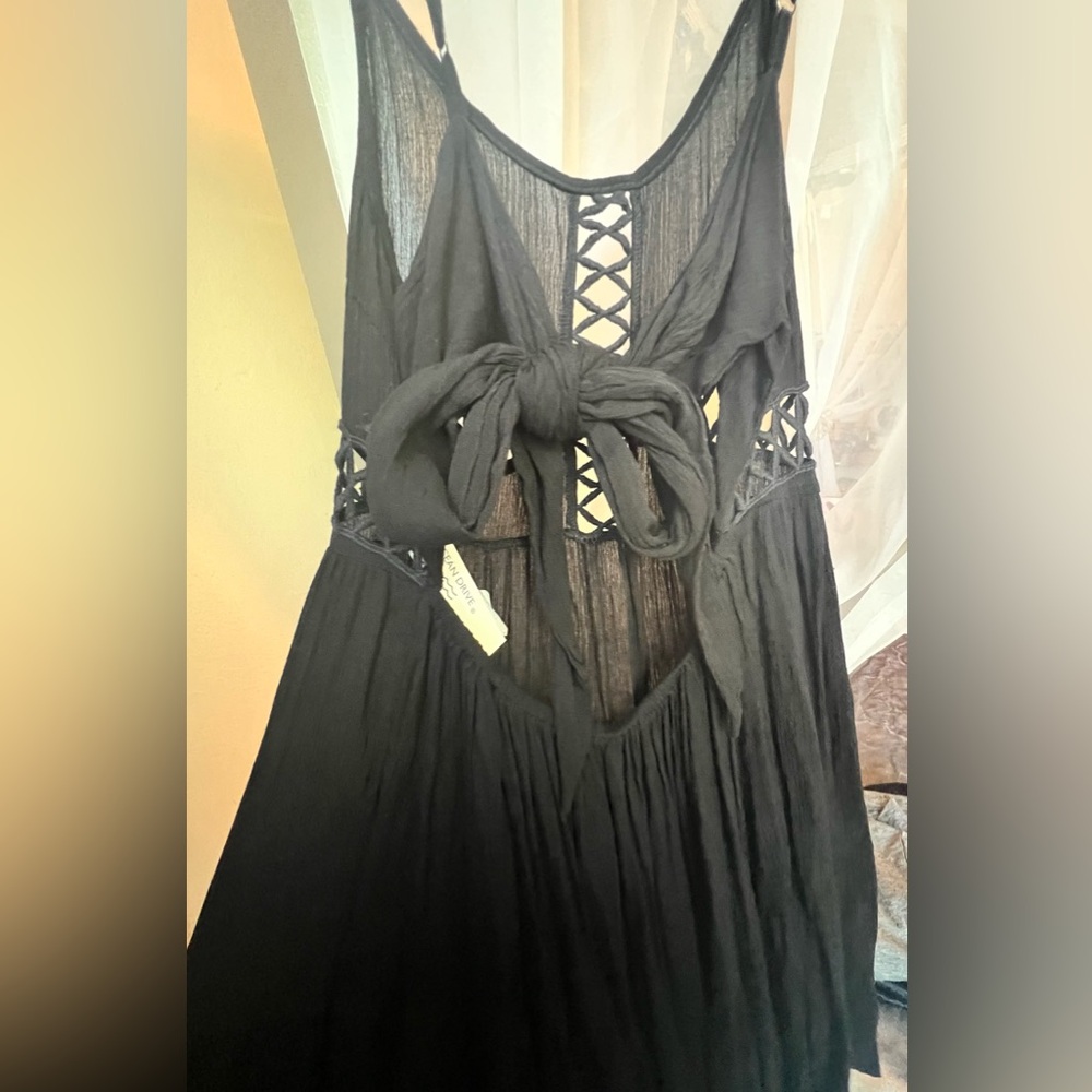 Ocean Drive Black Backless Lace-Up Maxi Dress